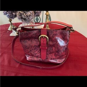 Red Floral Leather Shoulder Bag